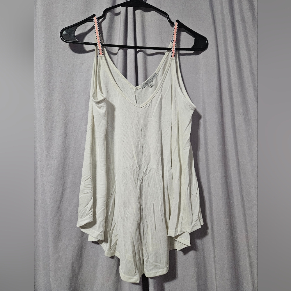 Y2K Green Envelope Flowy White‎ Camisole with Embroidery On Straps